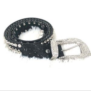 Black Leather & Rhinestone Belt - BLING
